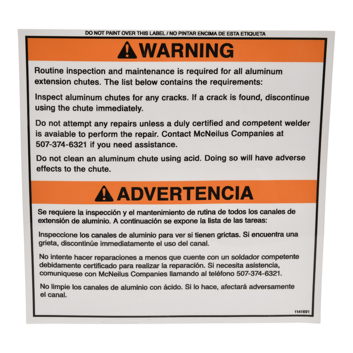 McNeilus 0214603 – Sign, Safe, Warn, Pull Chute