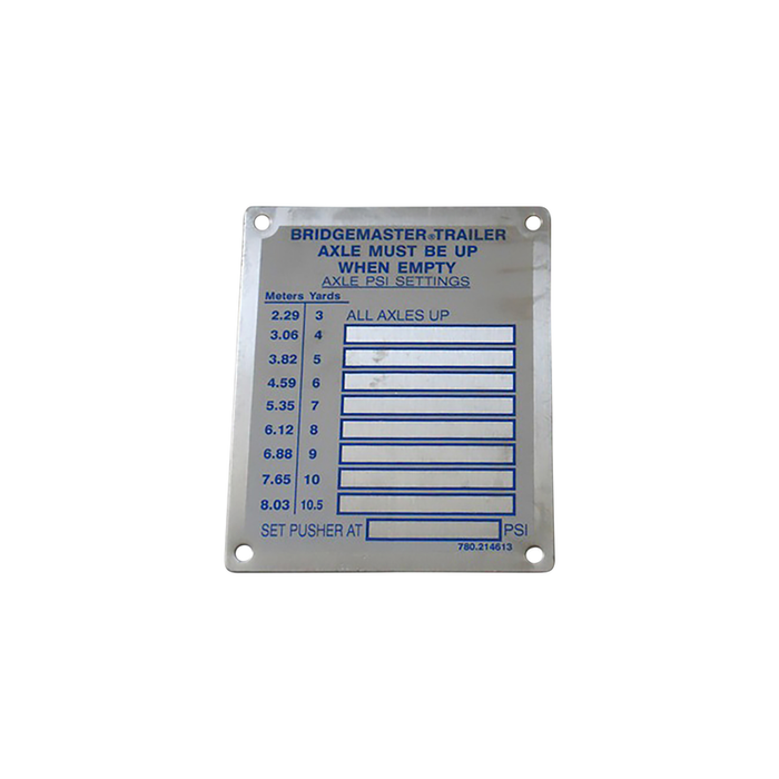 McNeilus 0214613 – Placard, PSI, BM / Pshr, 3-10.5YD