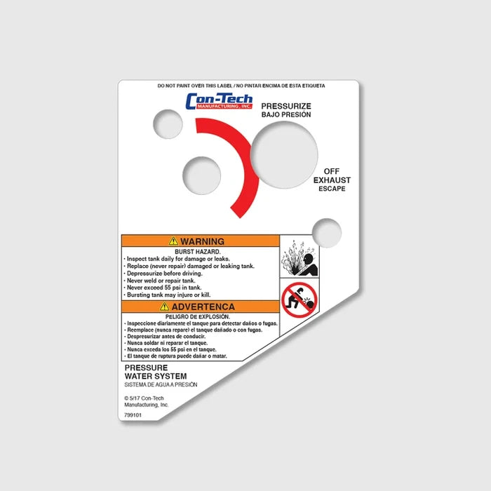 799107 | Con-Tech Manufacturing | Decal-water Tank Pressurize, Depressurize..- Vinyl