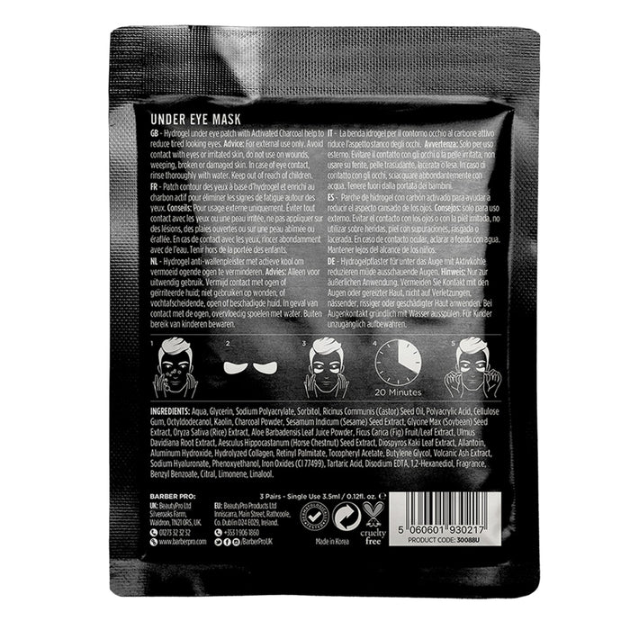Barber Pro Under Eye Mask with Activated Charcoal & Volcanic Ash (3 pairs) Masks Barber Pro