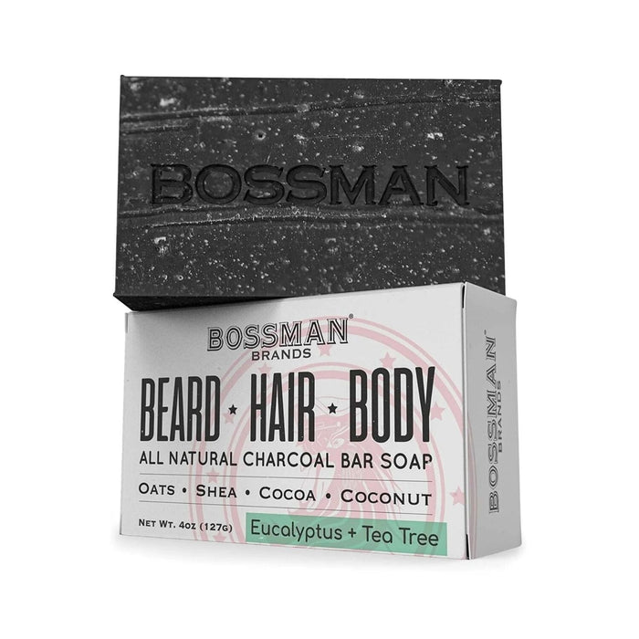 Bossman All Natural Exfoliating Beard, Hair & Body Bar Soap - Eucalyptus + Tea Tree (127g) Bar Soaps Bossman