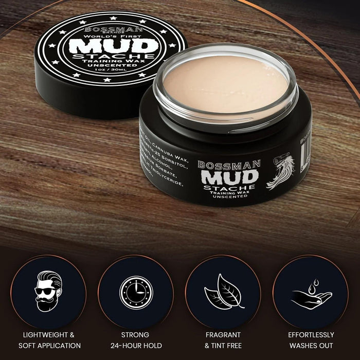 Bossman MUDstache® Mustache Training Wax (30ml) Moustache Waxes Bossman