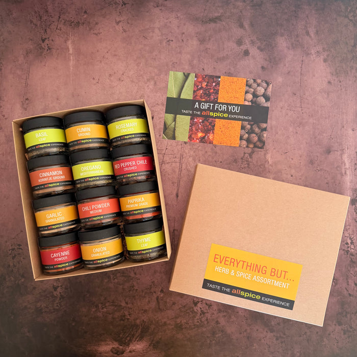 Everything But... Gif Box containing twelve quarter cup jars of popular herbs and spices