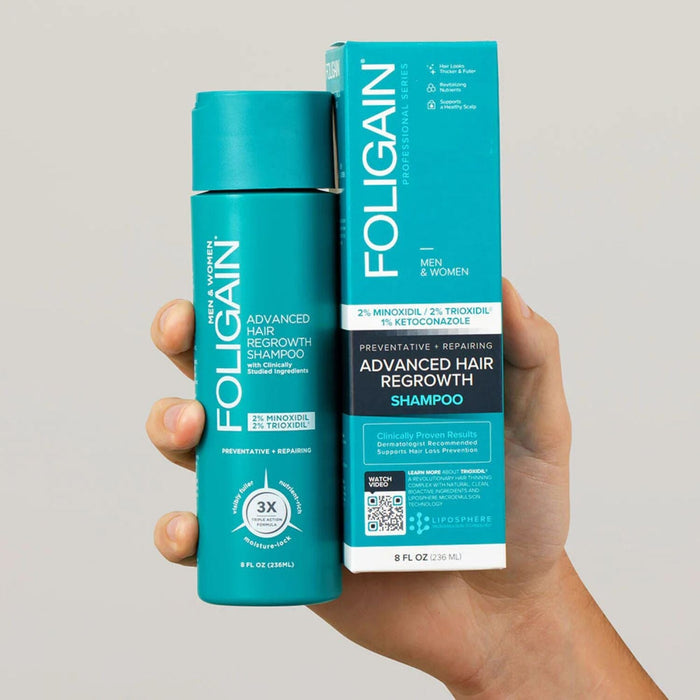 Foligain Advanced Hair Regrowth Shampoo with 2% Minoxidil & 2% Trioxidil (236ml) Hair Loss Treatments Foligain