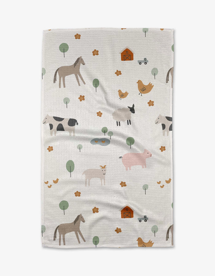 Geometry Kitchen Tea Towel: Light Farm Animals