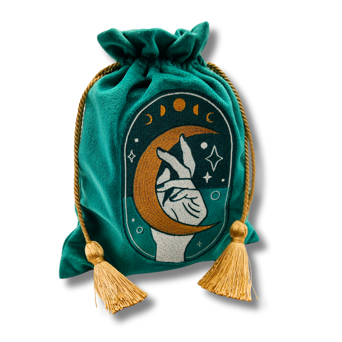 Green Embroidered Drawstring Pouch