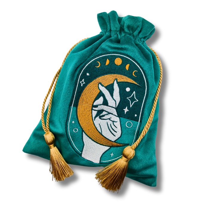 Green Embroidered Drawstring Pouch