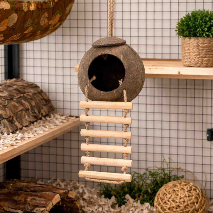 Hanging Coconut Hide for Small Pets - Pilgrim Pet Supplies