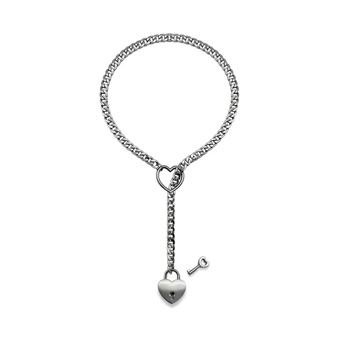 HEART & LOCK-O-RING SLIP CHAIN - Silver