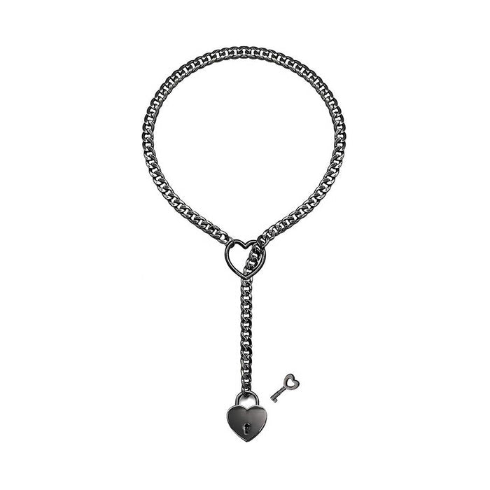 HEART & LOCK O RING SLIP CHOKE CHAIN - Black