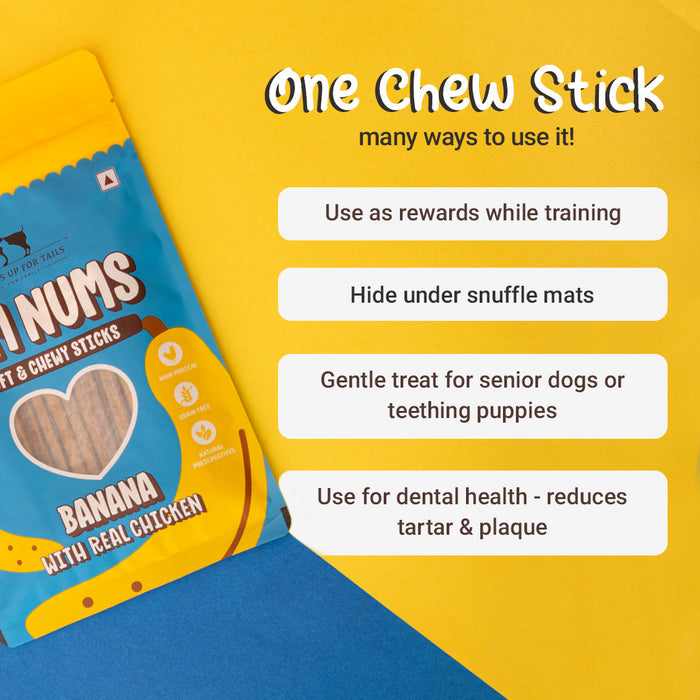 HUFT Yum Nums Soft & Chewy Sticks Banana with Real Chicken Treat For Dogs - 75g - Heads Up For Tails