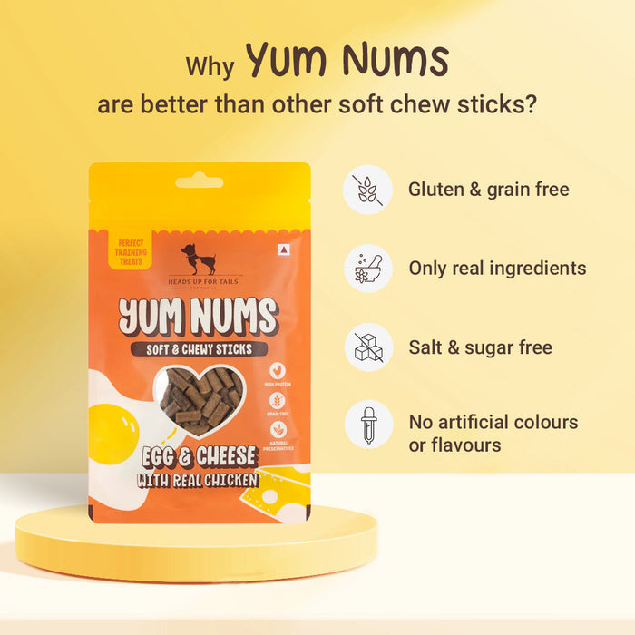 HUFT Yum Nums Soft & Chewy Sticks Egg & Cheese With Real Chicken Treat For Dogs - 75g - Heads Up For Tails