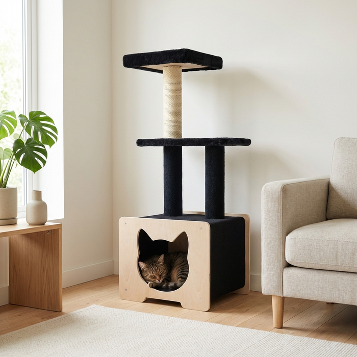 Hut Hideout - Deluxe 3-Level Cat Tree