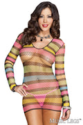 Long Sleeve Rainbow Net Dress