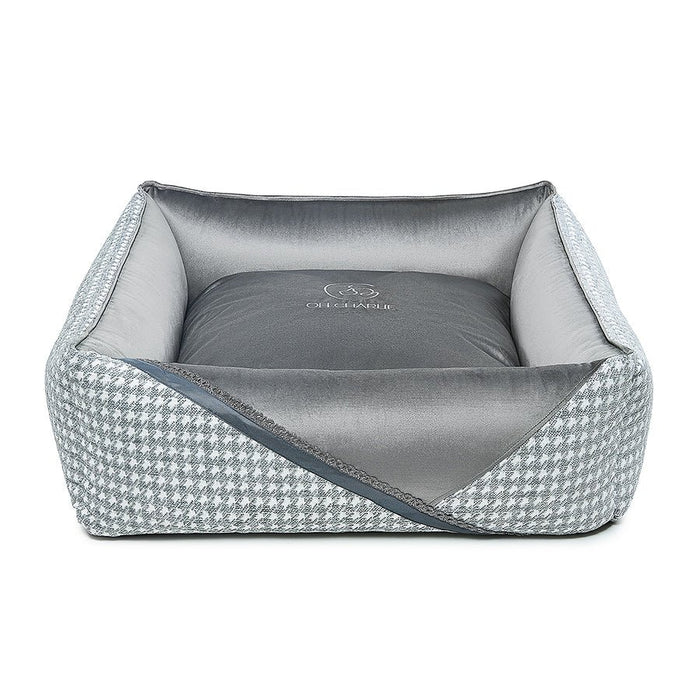 Oh Charlie Square Dog Bed Glamour Deluxe-Dog Bed-Oh Charlie- Silver Circle Pets