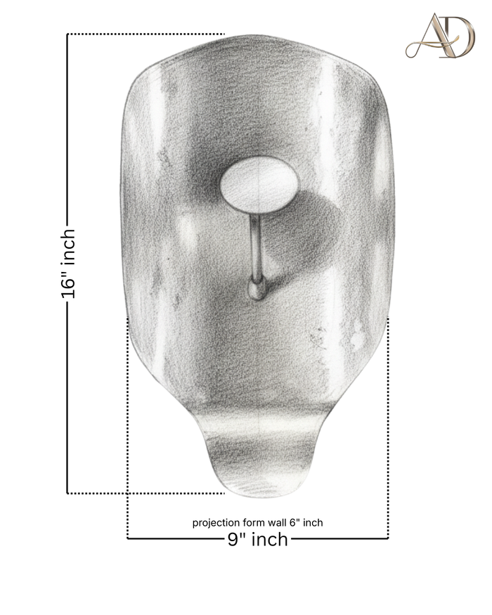 Wall-mounted light fixture with dimensions on a white background